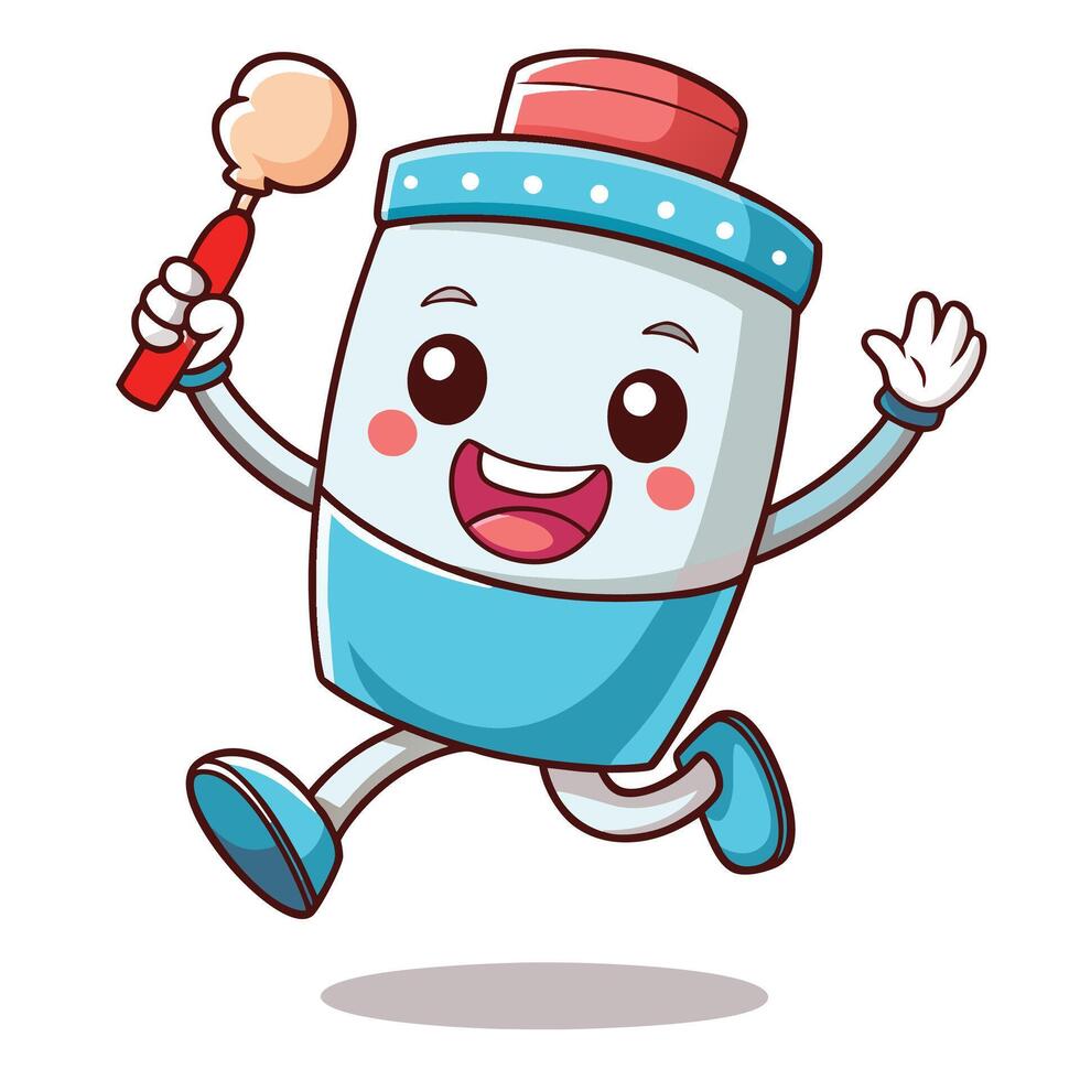 cartoon character of toothpaste running with toothbrush vector