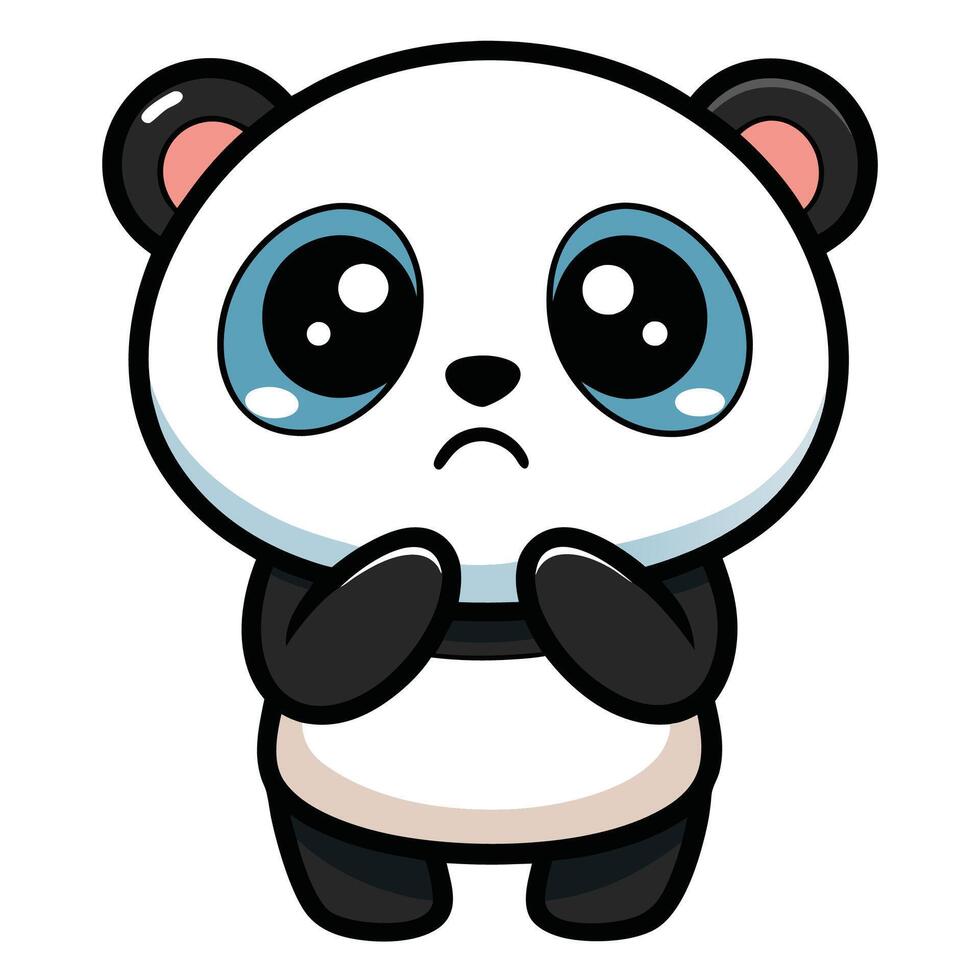 a cartoon panda bear with sad eyes, vector