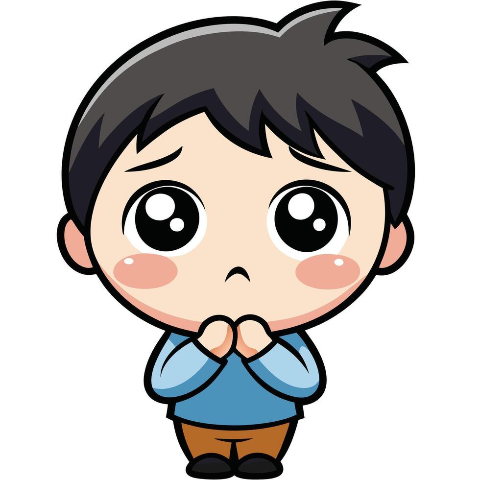 a cartoon boy with sad eyes, vector