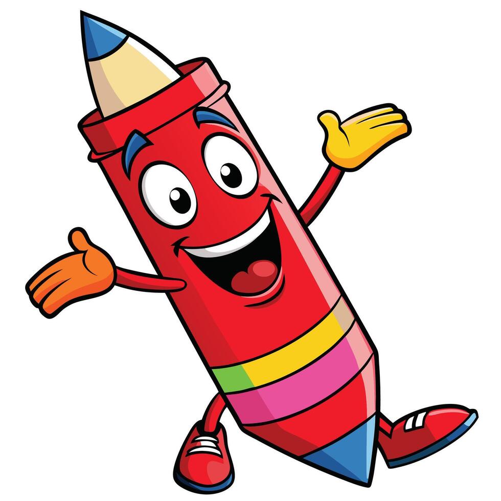 a cartoon red pencil character waving and smiling vector