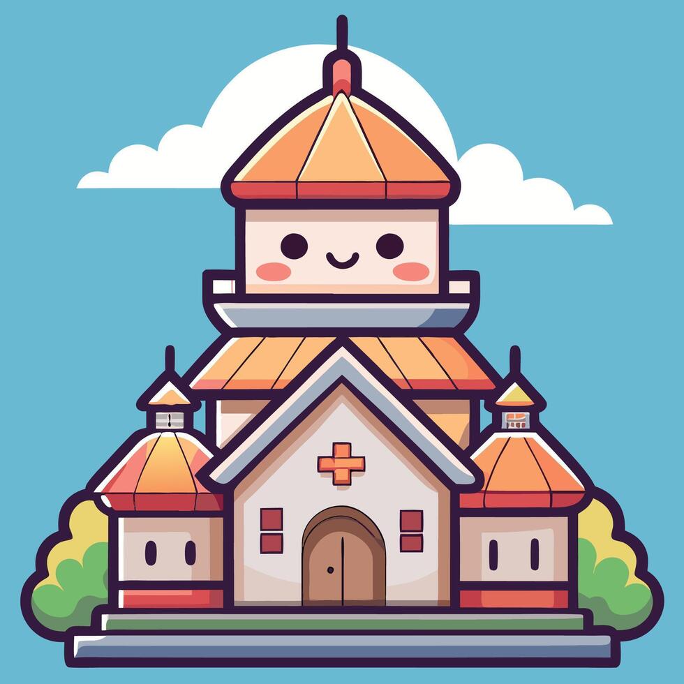 a cartoon church with a roof and a tower vector