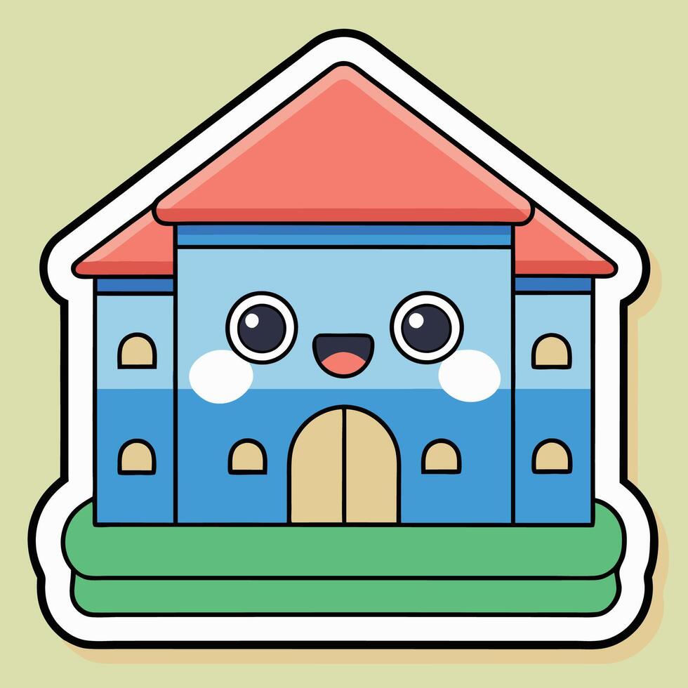 a sticker of a house with a smiley face, vector