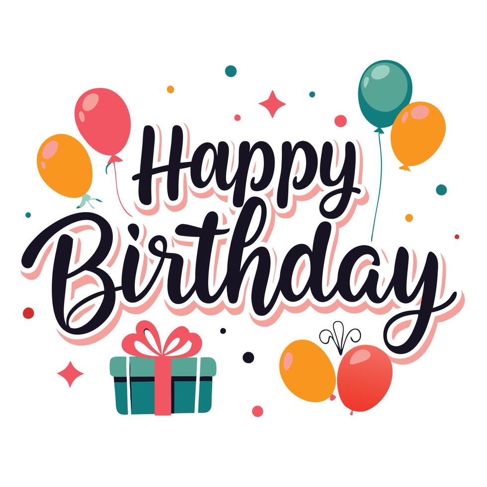 happy birthday card with balloons and gift illustration vector