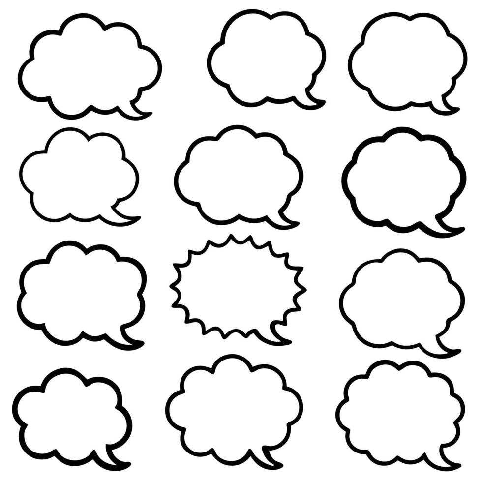 a set of black and white speech bubbles white background, vector
