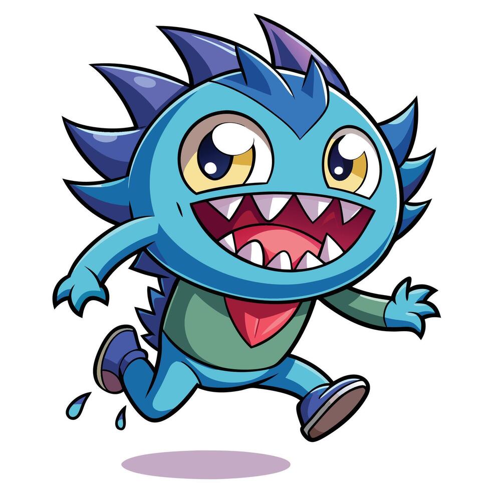 a cartoon blue monster running with his mouth open vector
