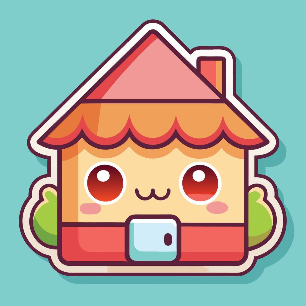 a cute cartoon house with a red roof and a red hat vector