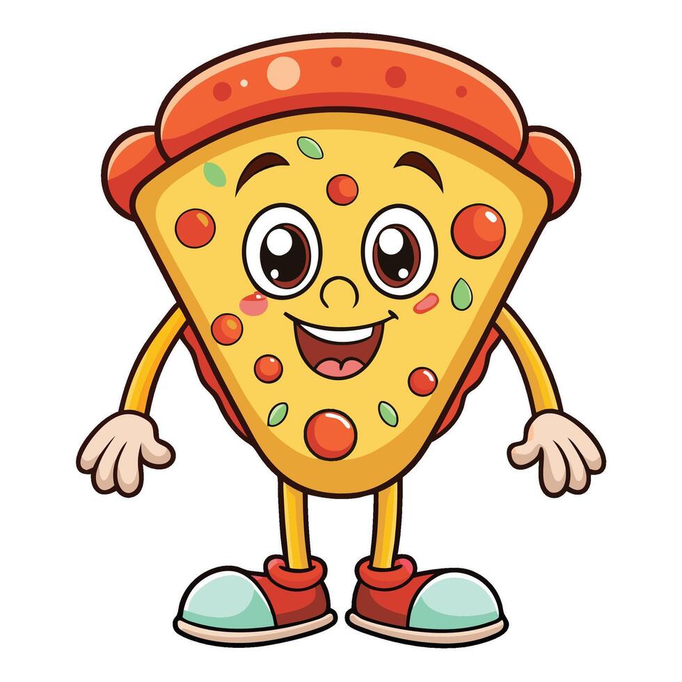 pizza slice character illustration white background, vector