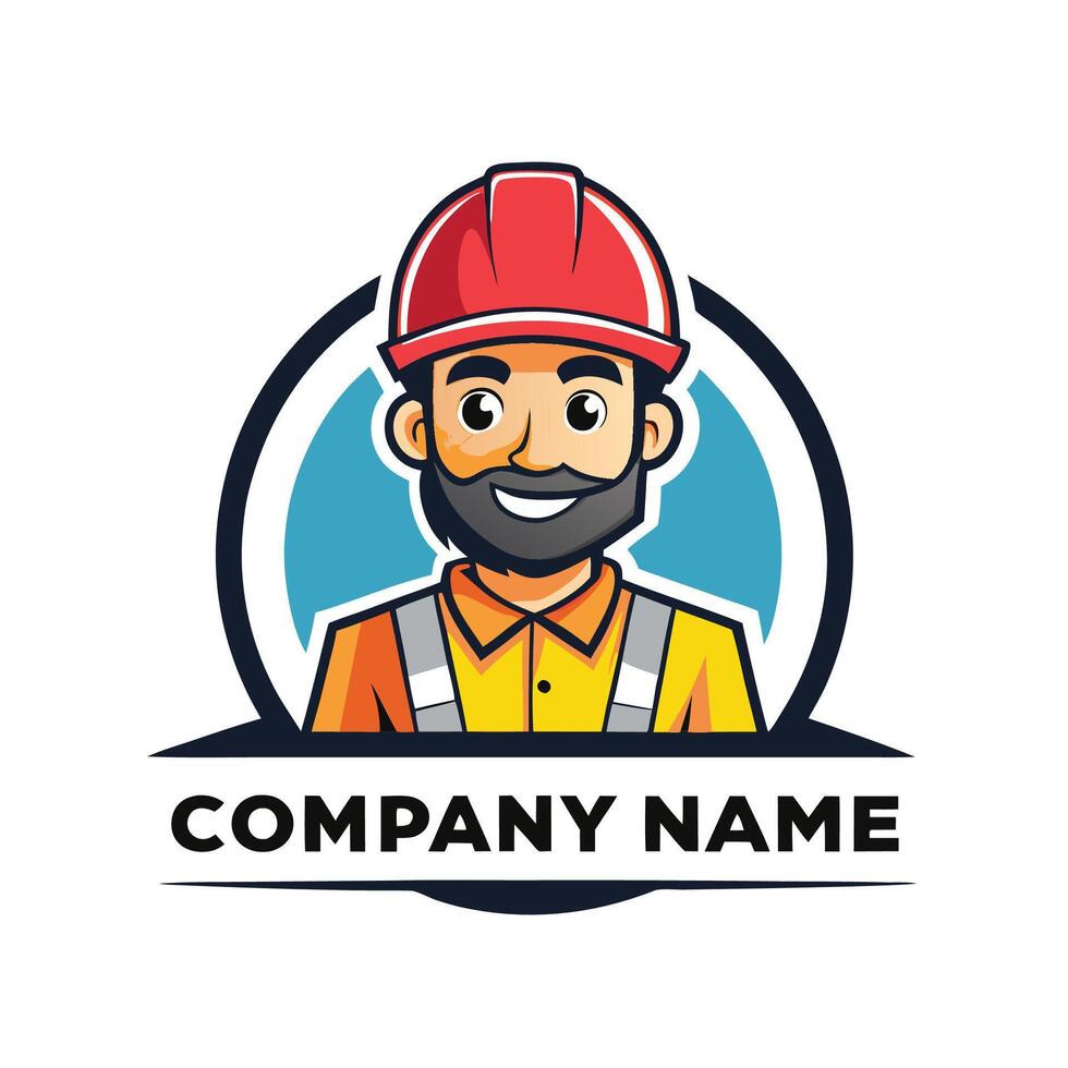 a cartoon man with a beard and hard hat vector