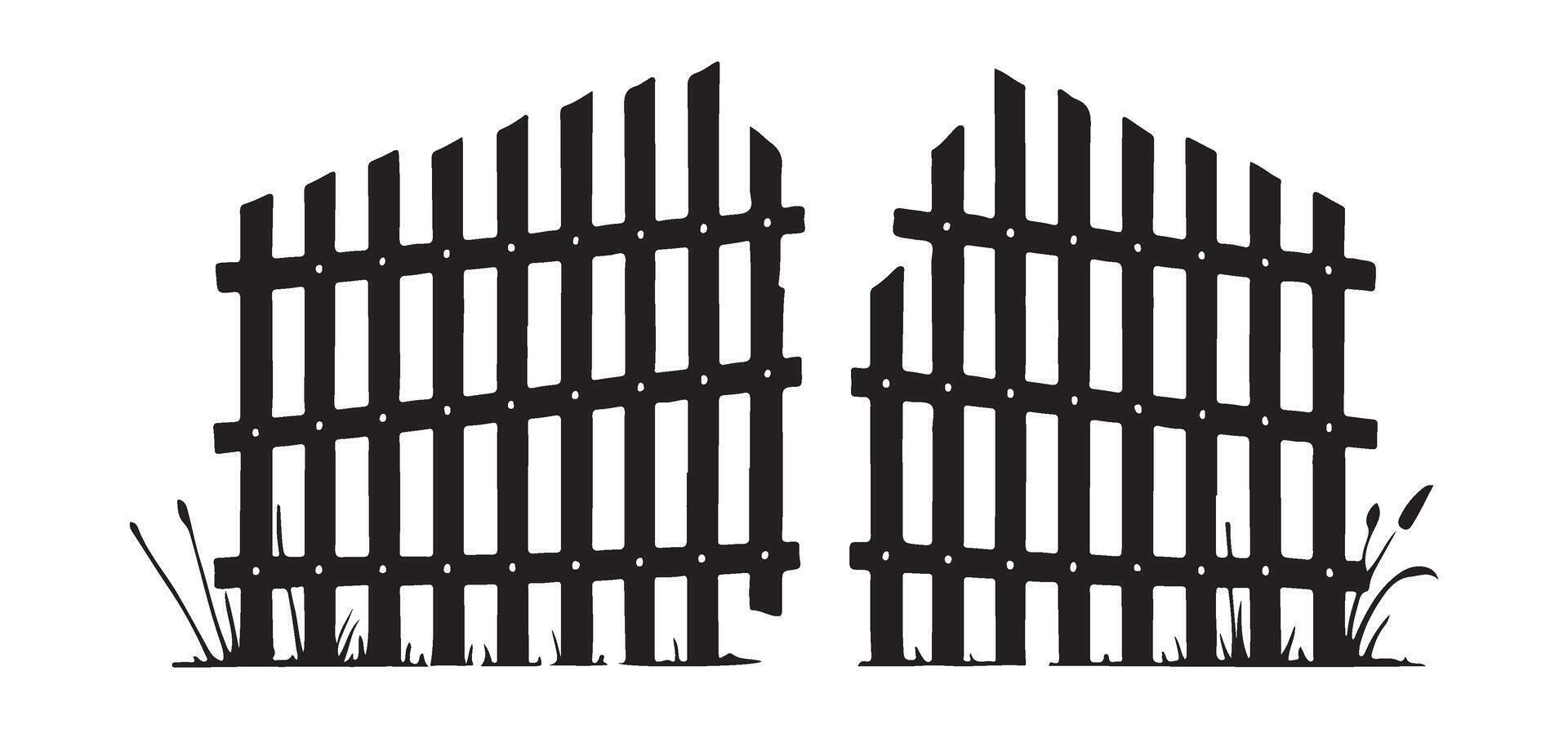 Damaged Wooden Fence Gate Silhouette Artwork vector
