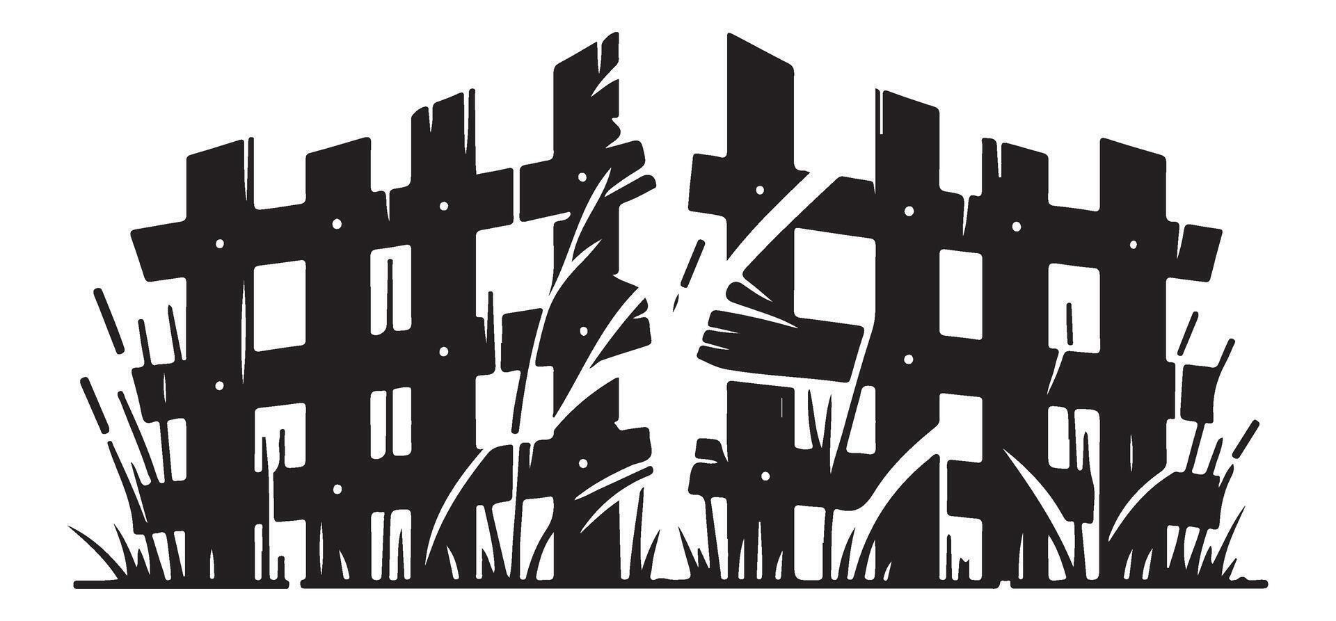 Broken Down Wooden Fence Silhouette Graphic vector