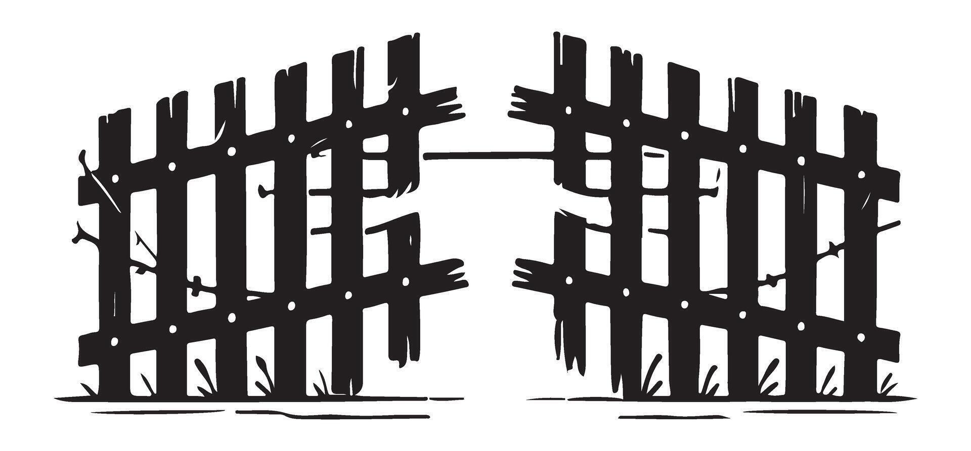 Detailed Broken Wooden Fence Silhouette vector
