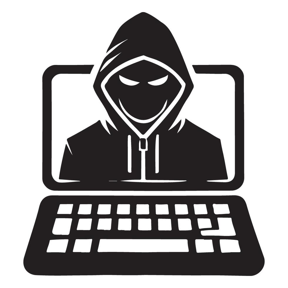 Menacing Hacker Silhouette on a Laptop Screen Illustration vector
