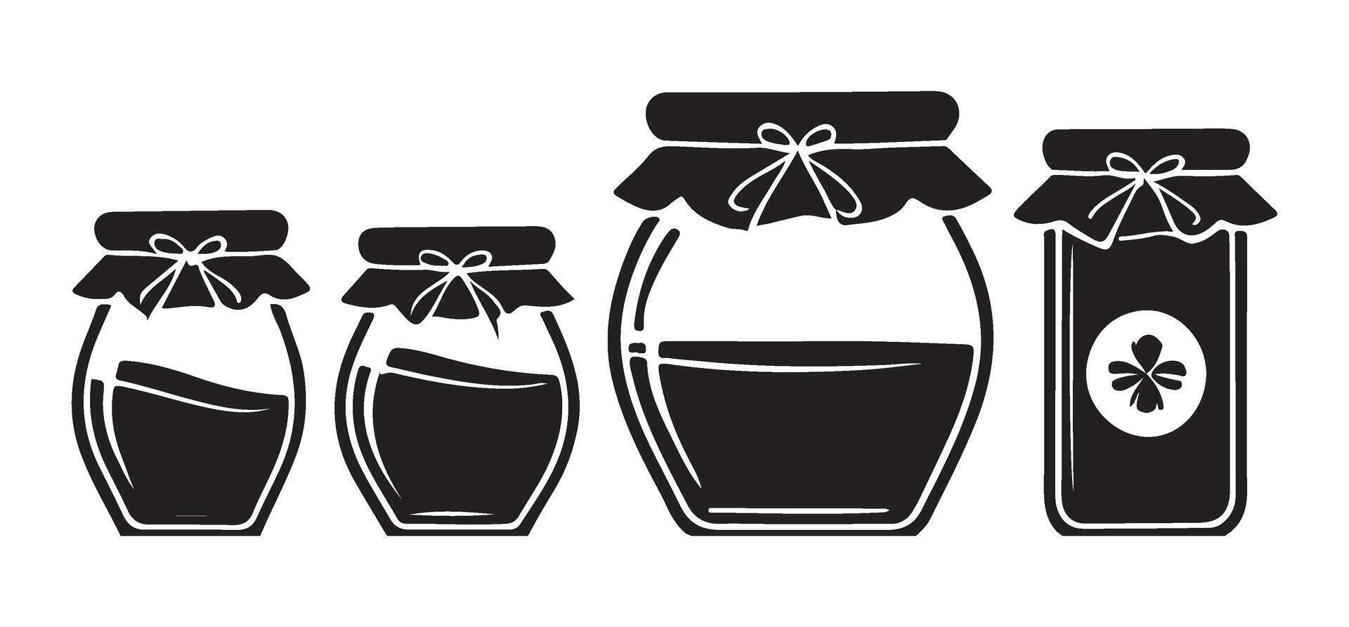 Collection of Silhouettes of Honey or Jam Jars in Various Sizes vector