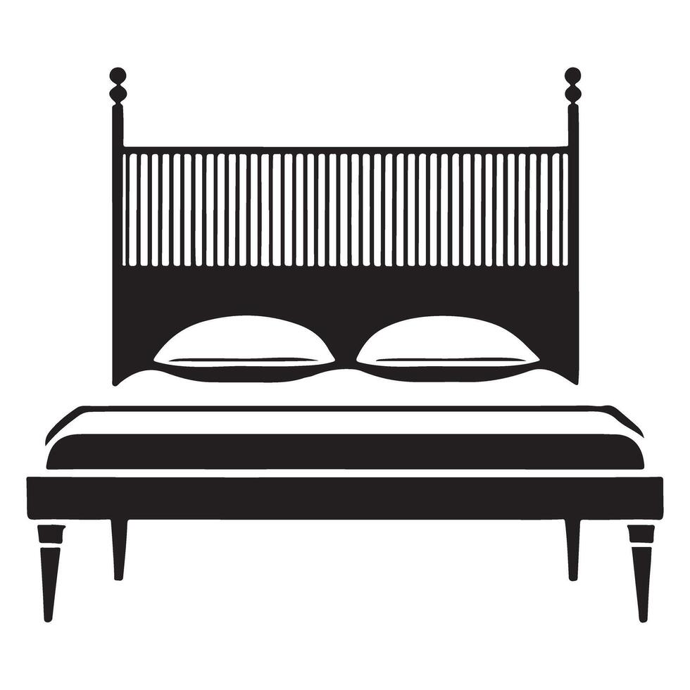 Elegant Silhouette of a Wooden Bed with Headboard vector