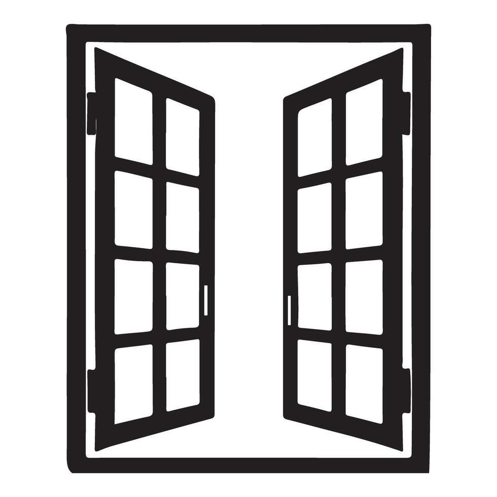 Open Window with Panes Silhouette Illustration vector