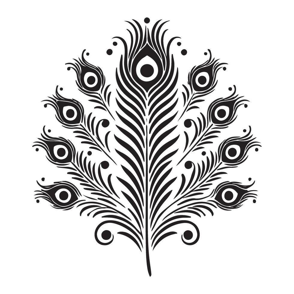 Elegant Black Silhouette Peacock Feather Illustration vector