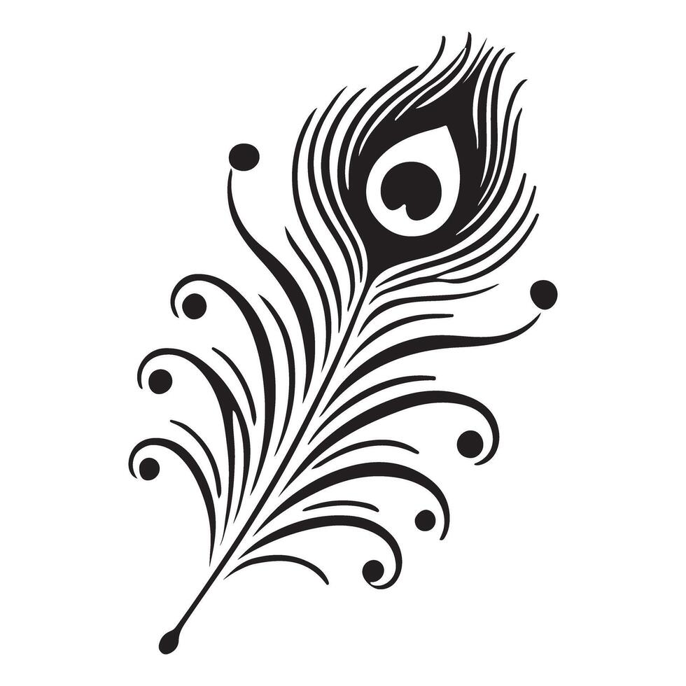 Ornate Black Silhouette Peacock Feather Illustration vector