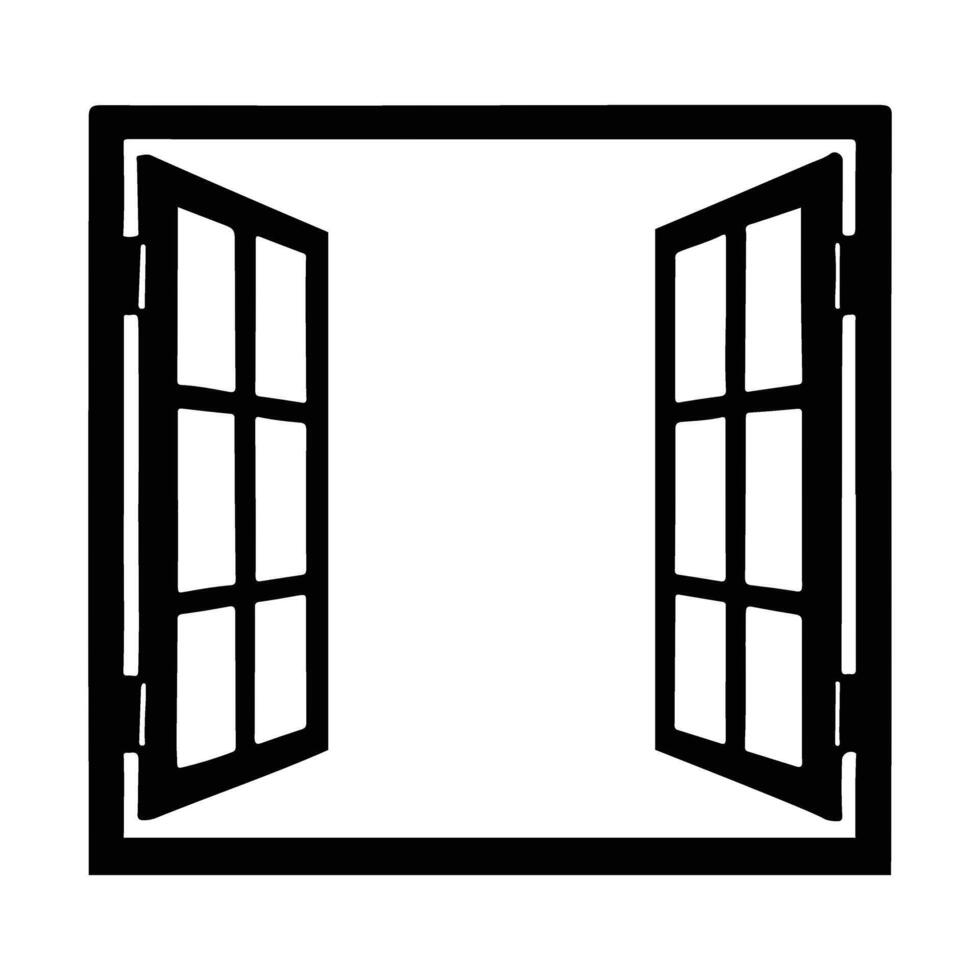 Open Window with Paneled Glass Silhouette vector