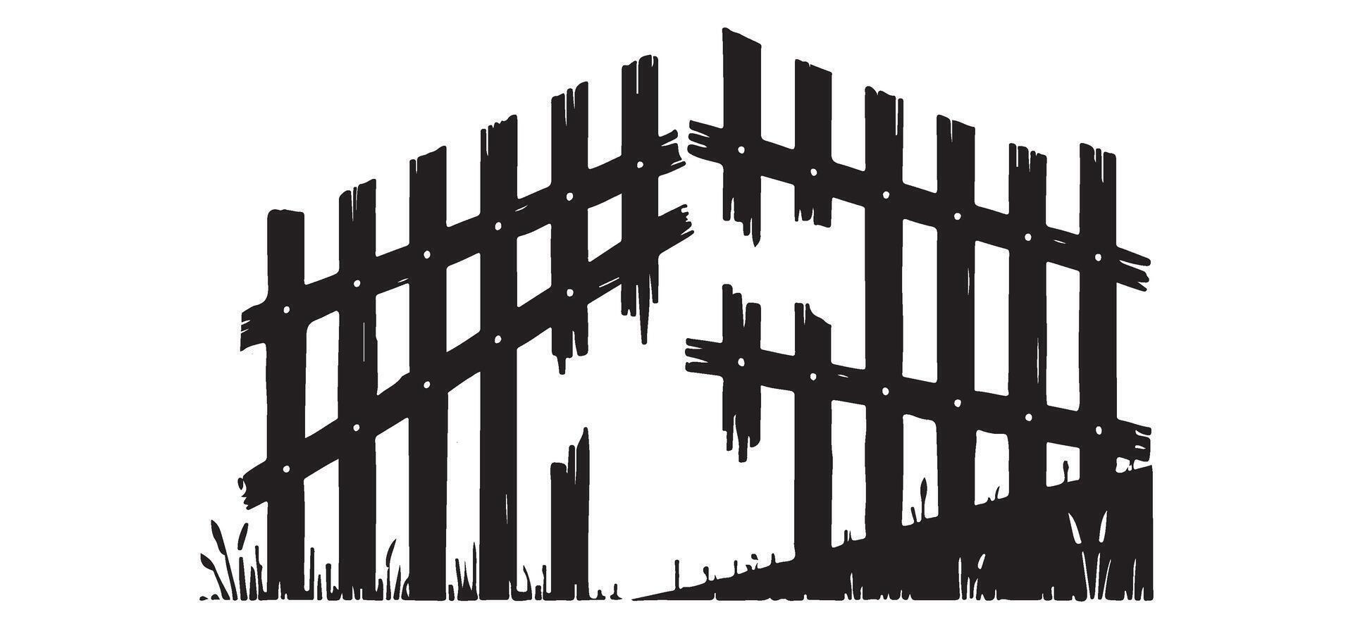 Broken Wooden Fence Silhouette Illustration art vector