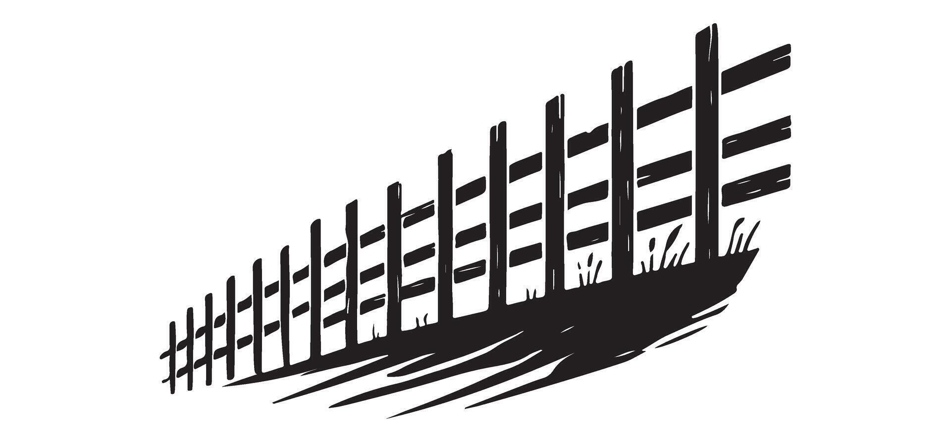 Silhouette of a Tilted Wooden Fence vector