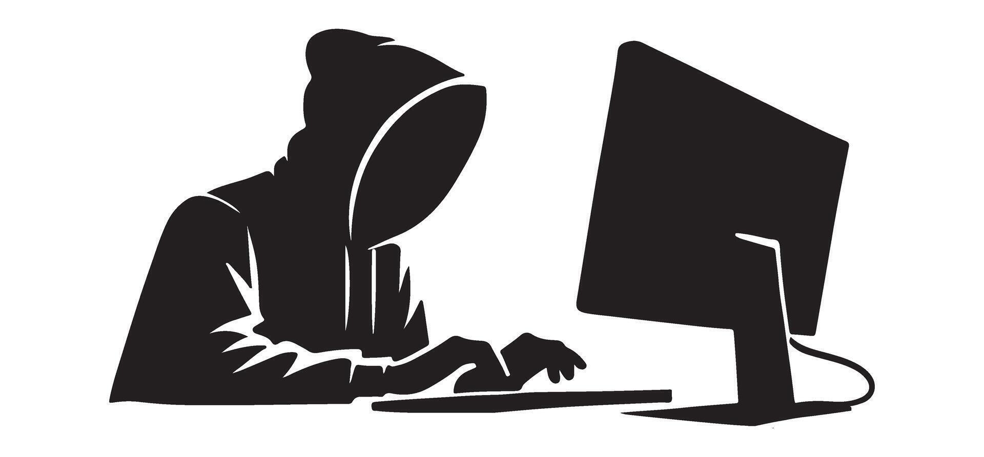 Silhouette of a Hacker at a Computer vector