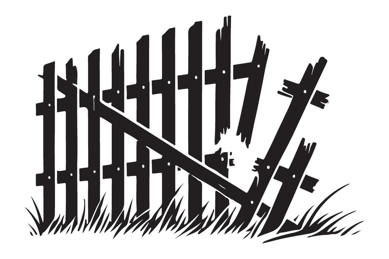 Damaged Wooden Fence Silhouette Illustration vector