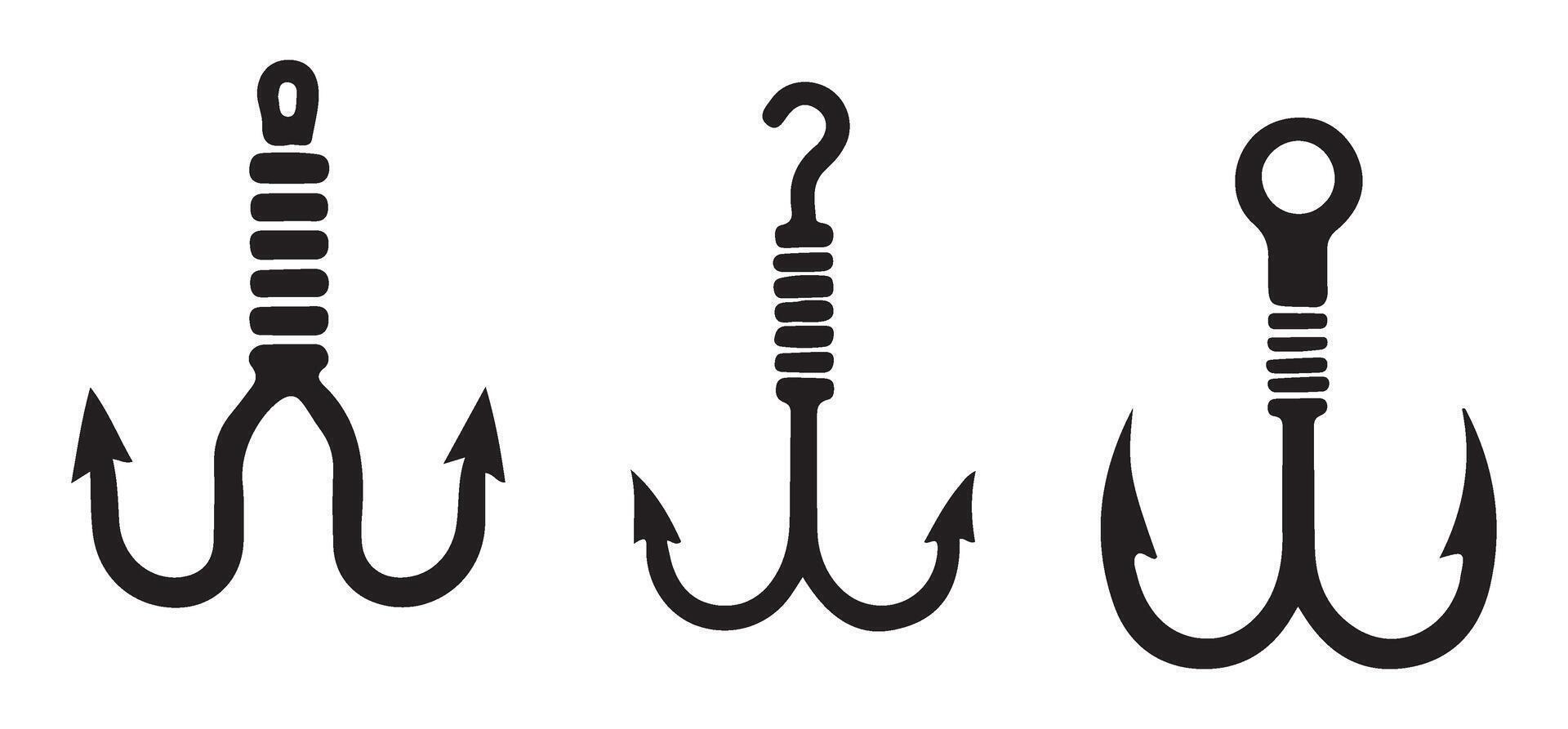 Set of Three Different Fishing Hooks Icons vector