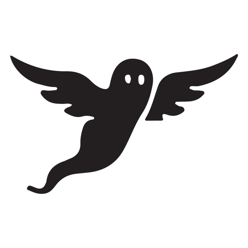 Spooky Flying Ghost Silhouette Illustration with Wings vector