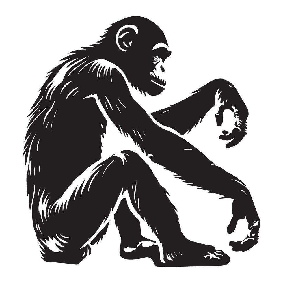 Sitting Chimpanzee Silhouette Illustration vector