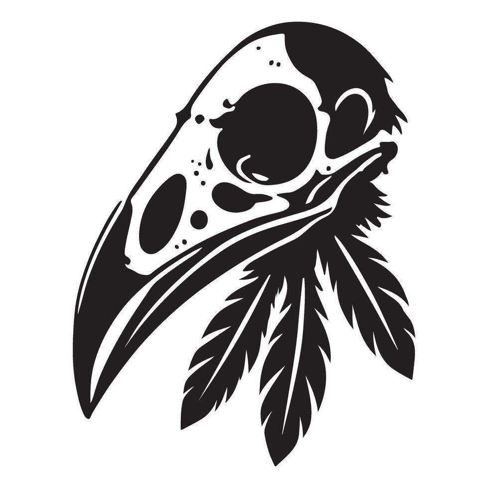 Raven Skull with Feathers Silhouette Illustration vector