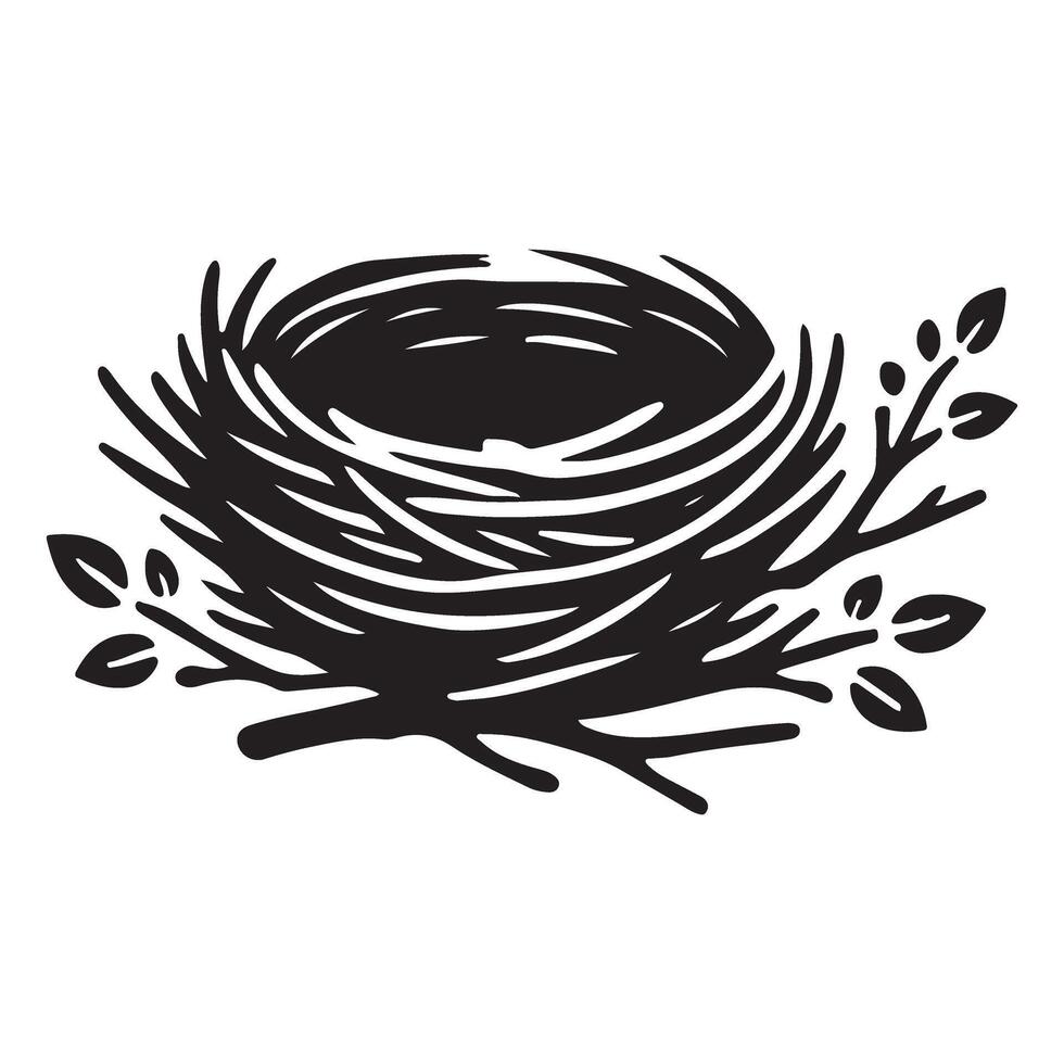 Detailed Bird Nest Silhouette Illustration vector