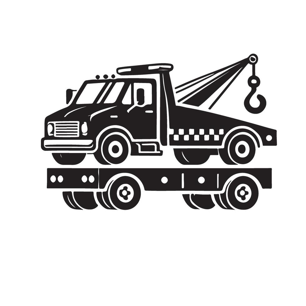 Detailed Silhouette of a Flatbed Tow Truck vector