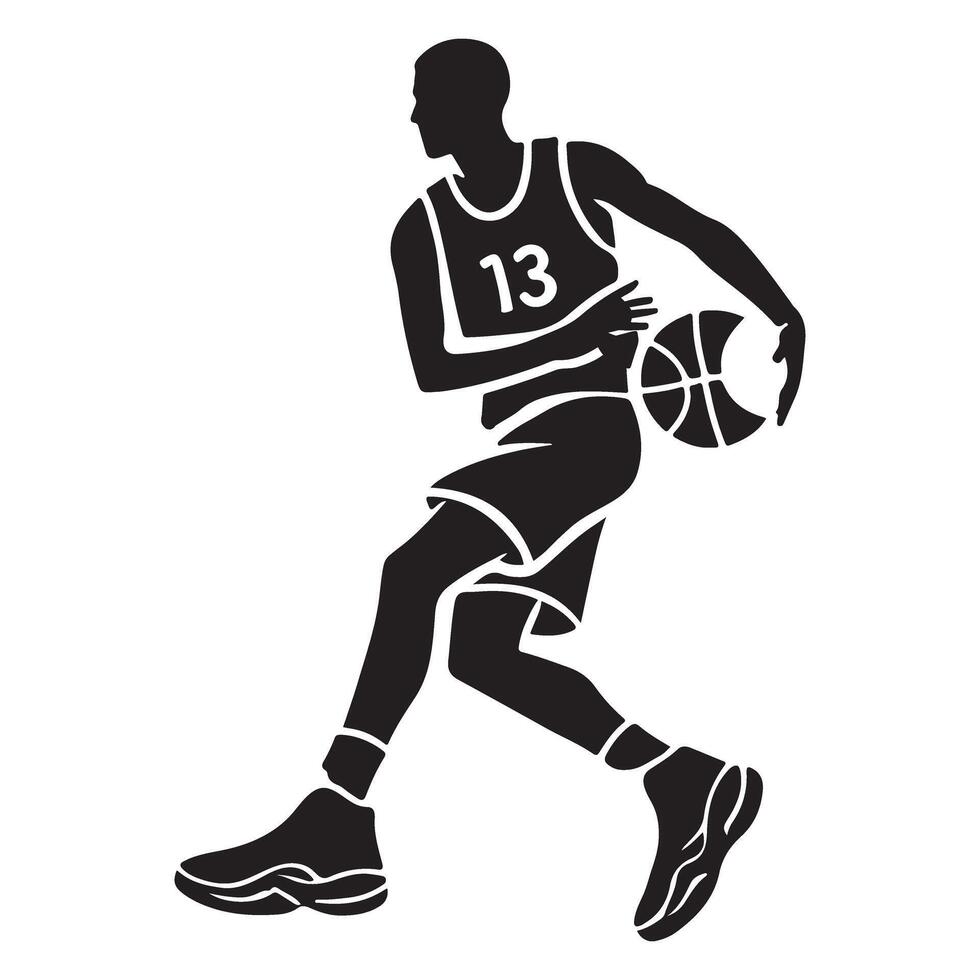 Silhouette of a Basketball Player Dribbling the Ball vector