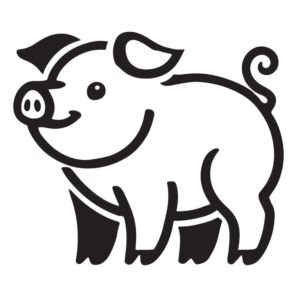 Charming Silhouette of a Happy Pig vector