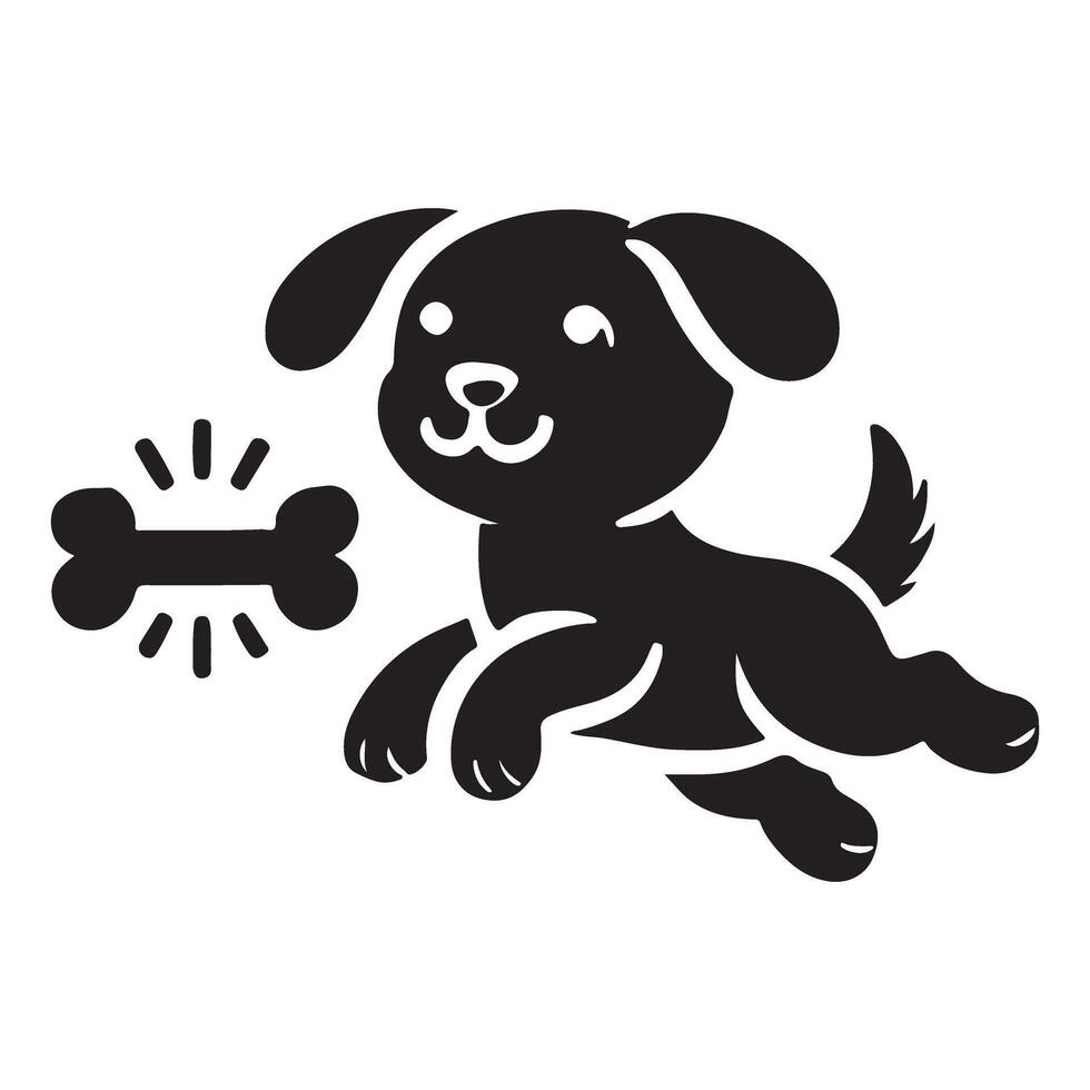 Playful Puppy Running After Bone Silhouette Illustration vector