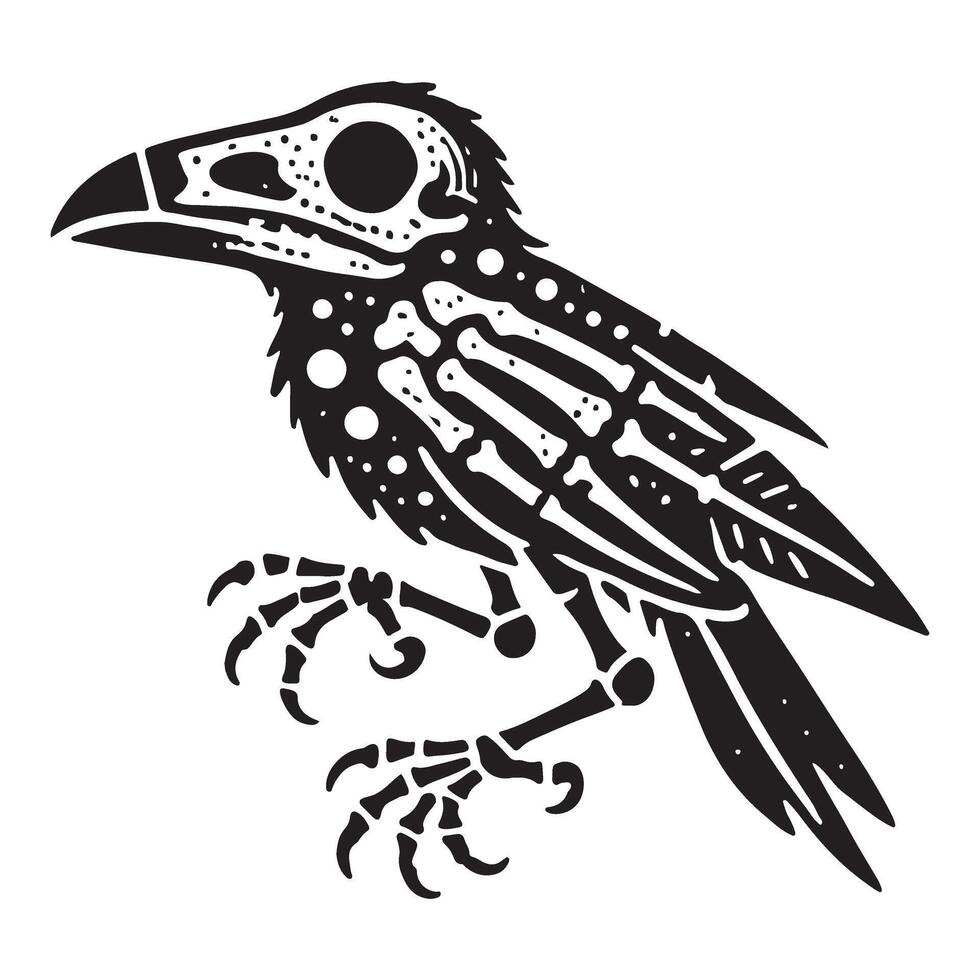 Skeleton Crow Silhouette Illustration Gothic Bird vector