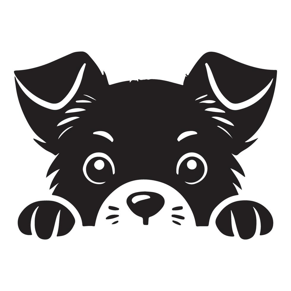 Playful Puppy Silhouette Peeking Illustration vector
