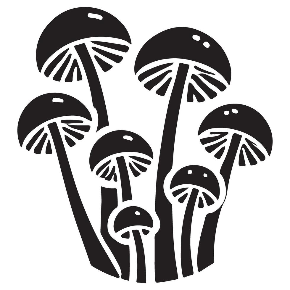 Cluster of Black Silhouette Mushrooms Illustration vector