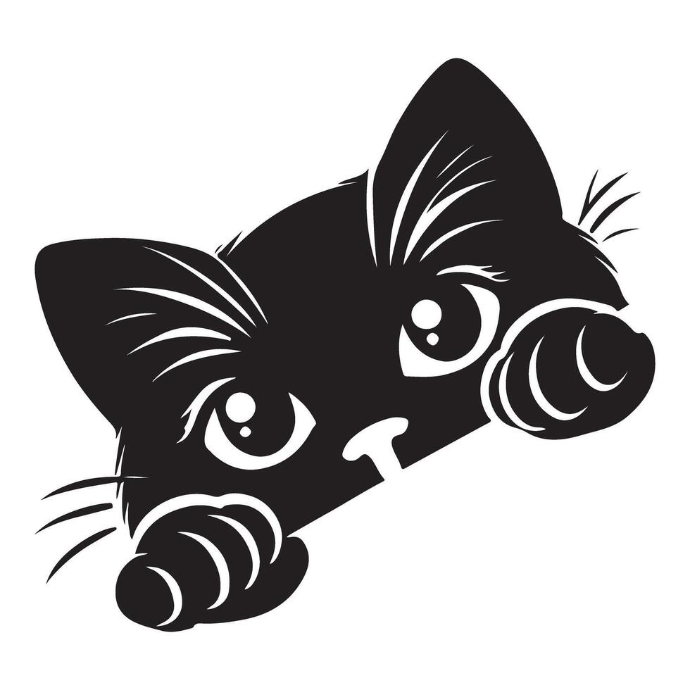 Playful Kitten Silhouette Peeking Illustration vector