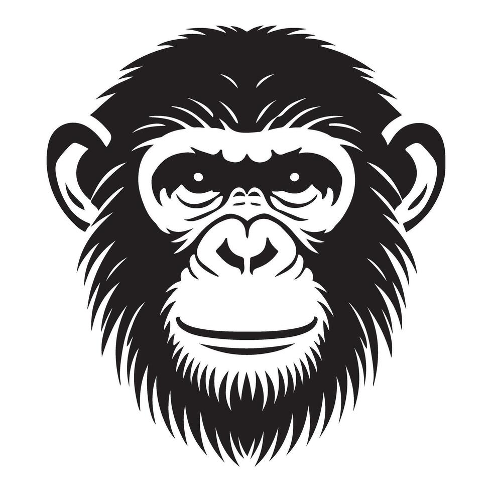 Expressive Chimpanzee Head Silhouette Illustration vector