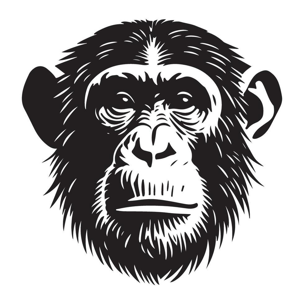 Realistic Chimpanzee Head Silhouette Art vector