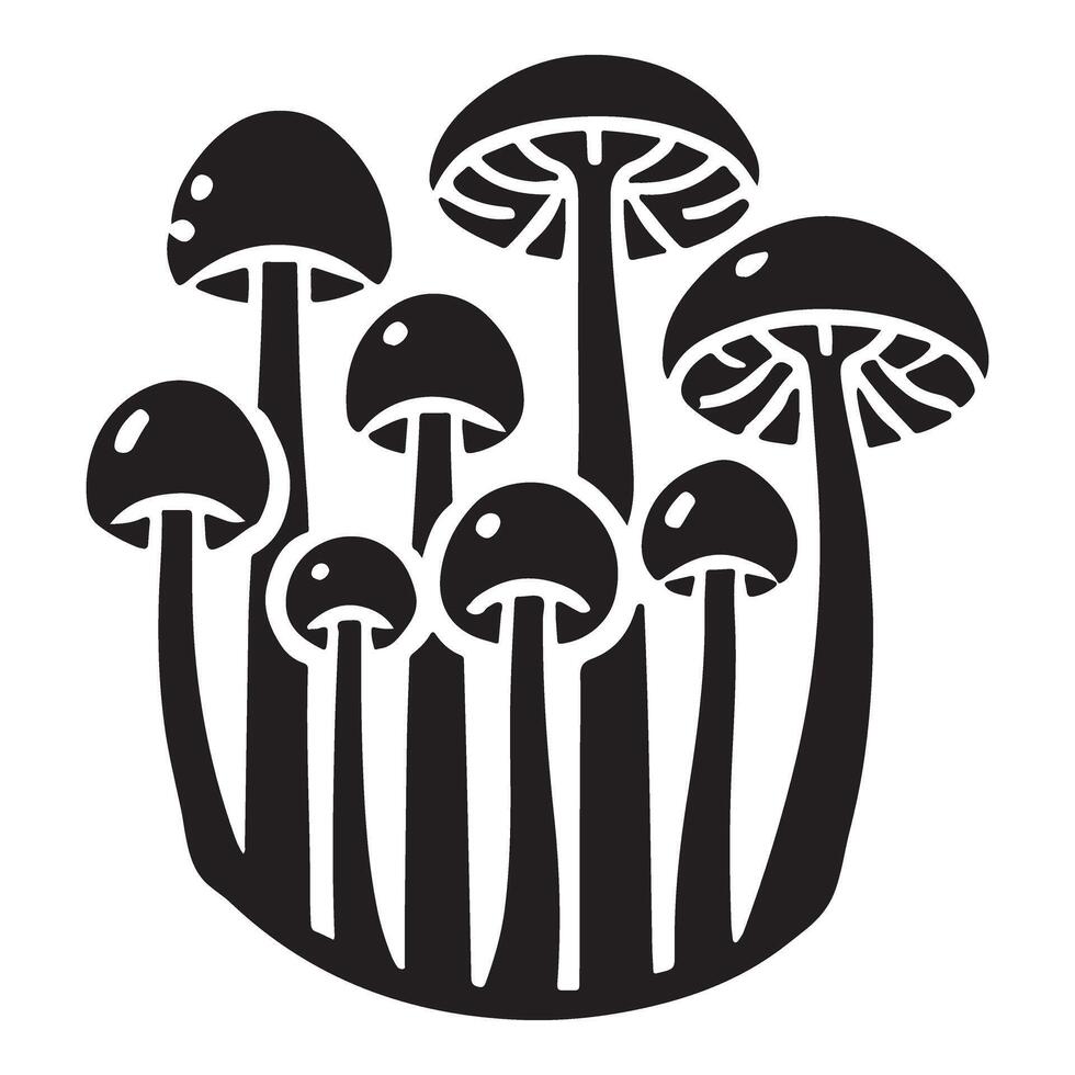 Cluster of Mushrooms Silhouette Illustration Fungi Nature vector