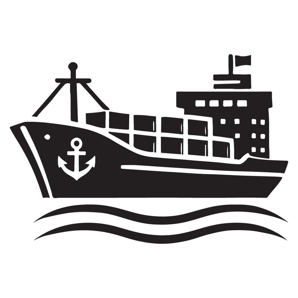 Cargo Ship Silhouette Illustration Ocean Freight Transportation vector