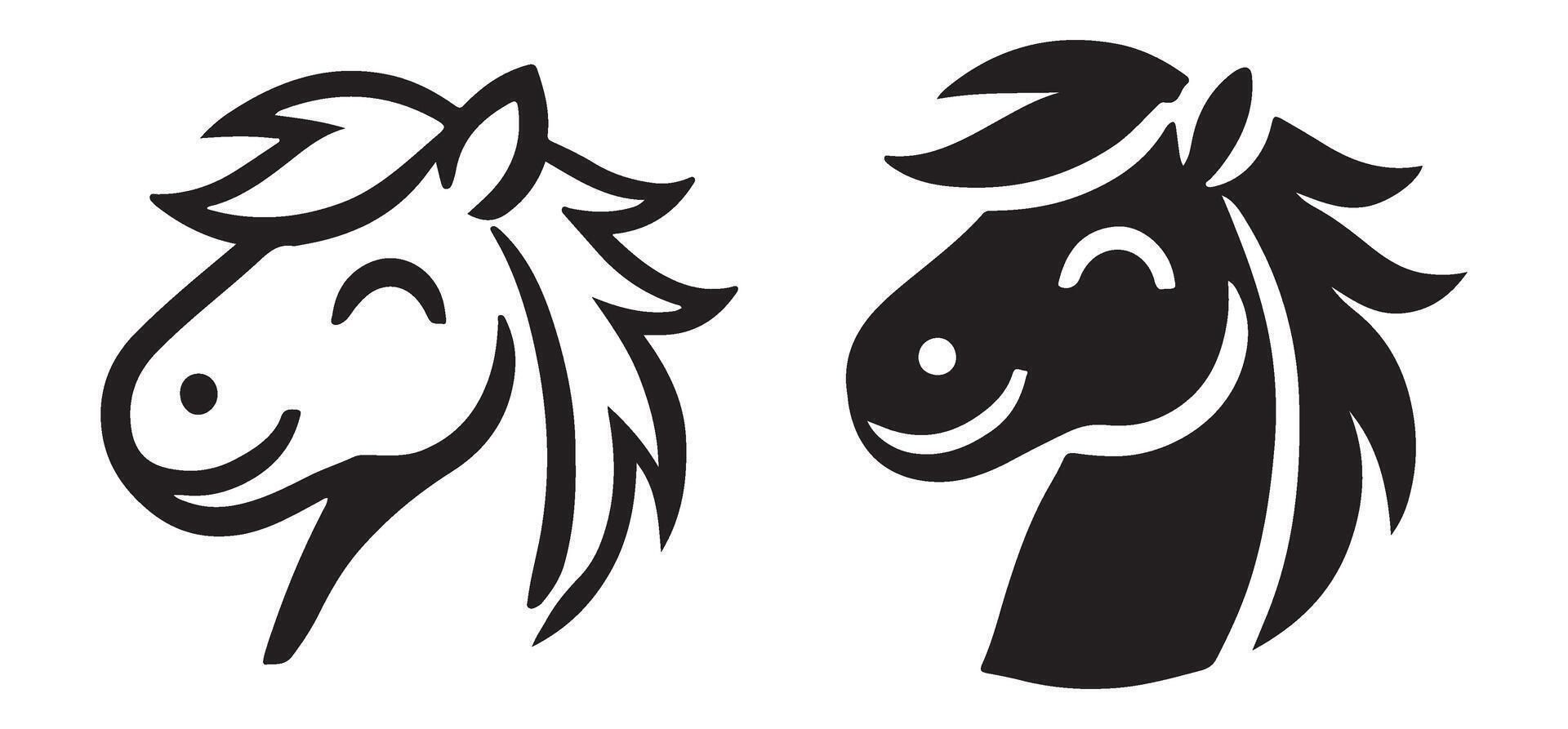 Smiling Horse Head Silhouettes Icons vector