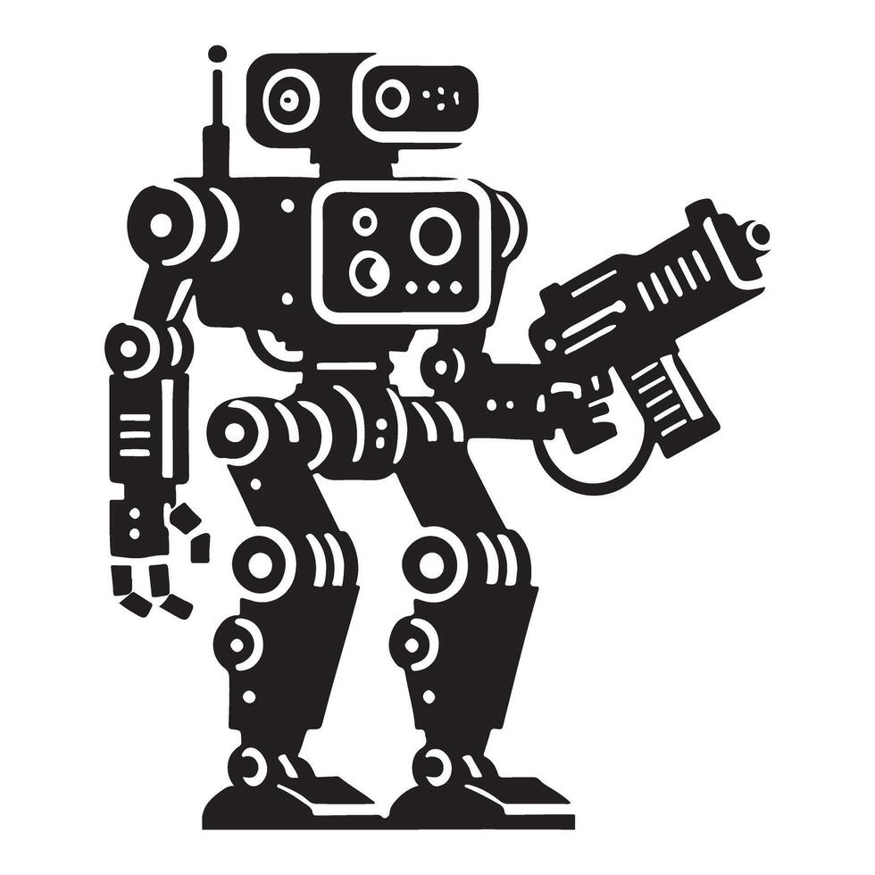 Armed Robot Silhouette Illustration Graphic vector