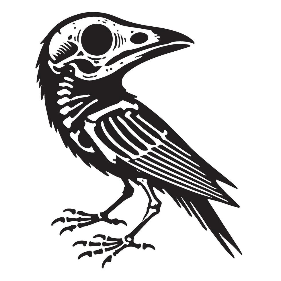 Spooky Skeleton Crow Silhouette Art vector