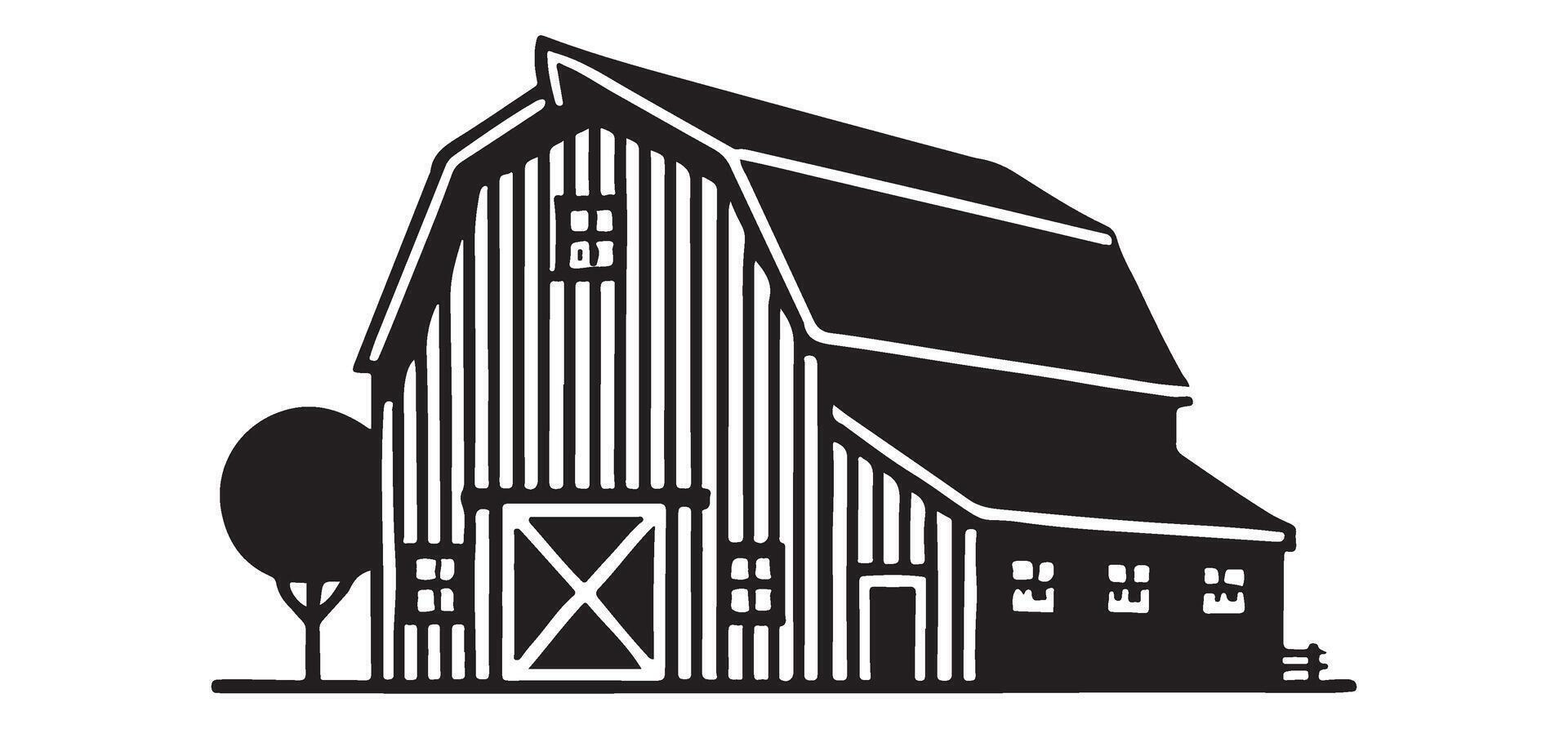 Classic Barn Silhouette with Tree Illustration vector