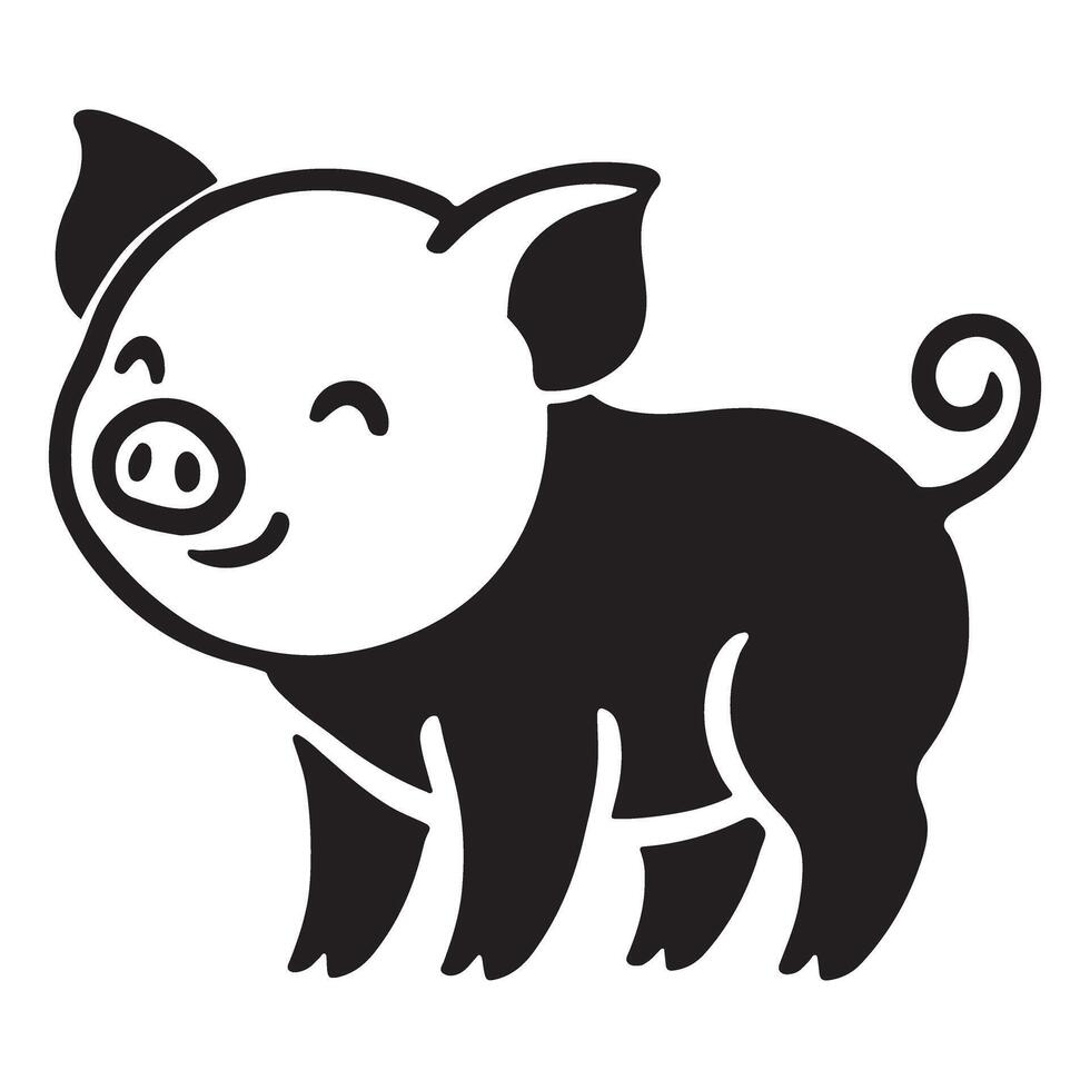 Adorable Happy Pig Silhouette Illustration vector