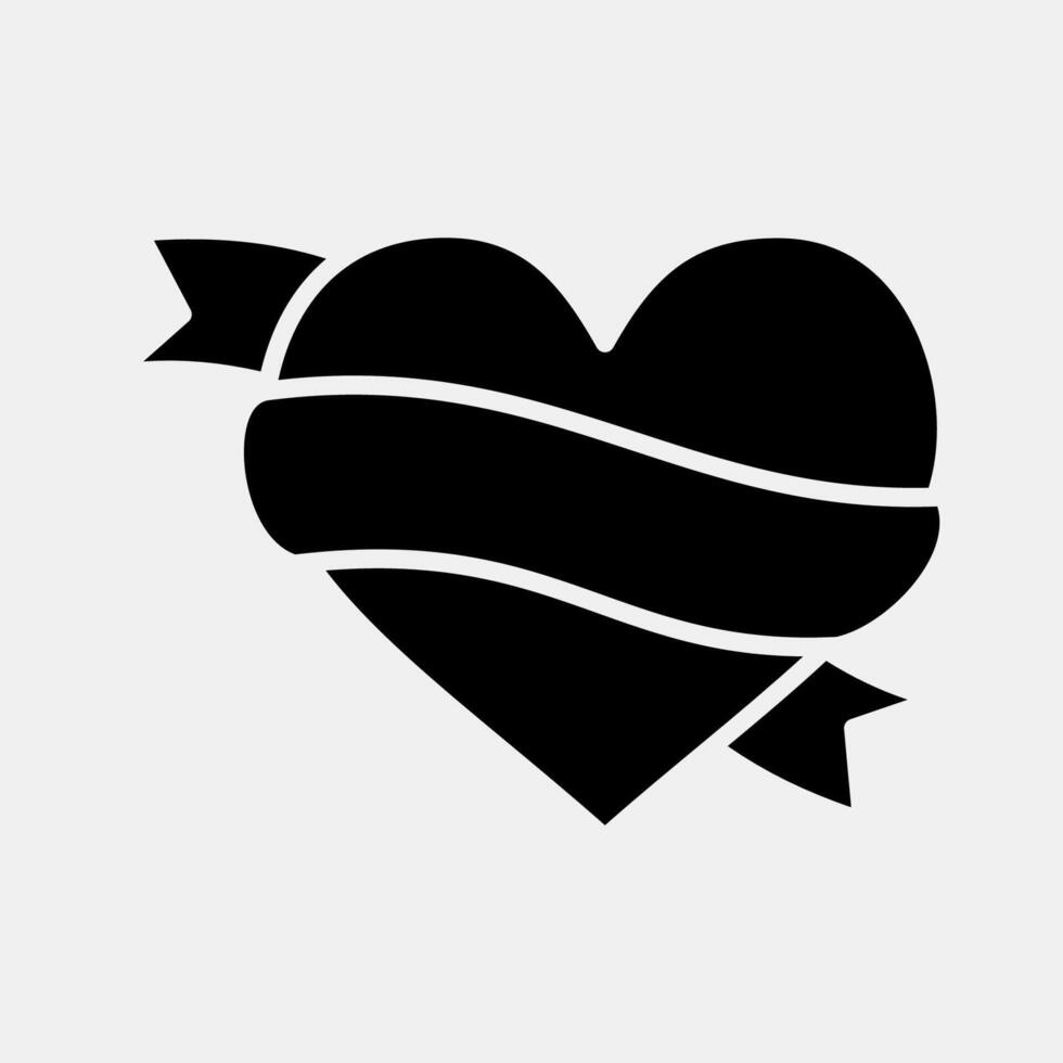 Icon heart and ribbon. Traditional tattoo elements. Icon in glyph style. vector