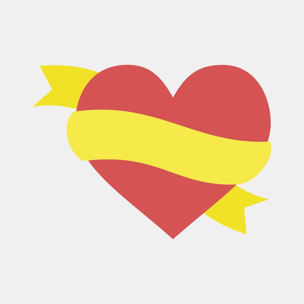 Icon heart and ribbon. Traditional tattoo elements. Icon in flat style. vector